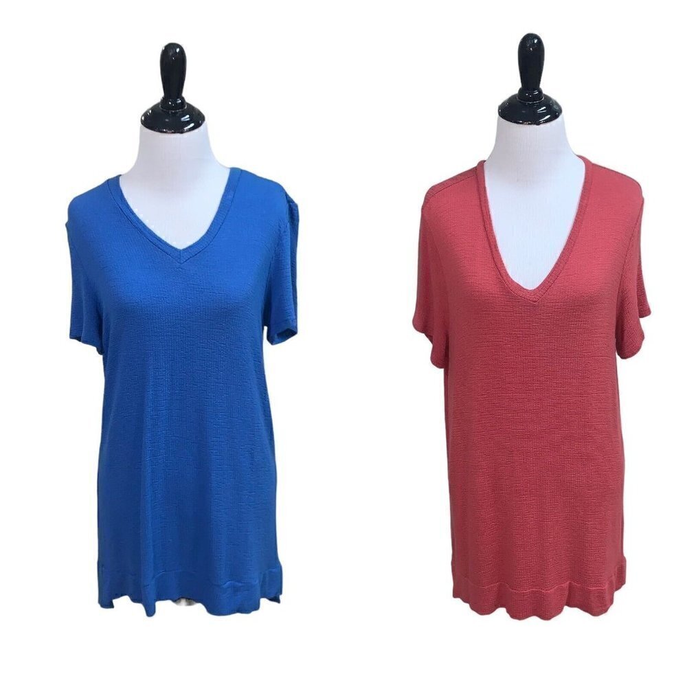 Adrianna Papell Women's Tops S Small Lot of 2 Waffle Knit Short Sleeves Rayon